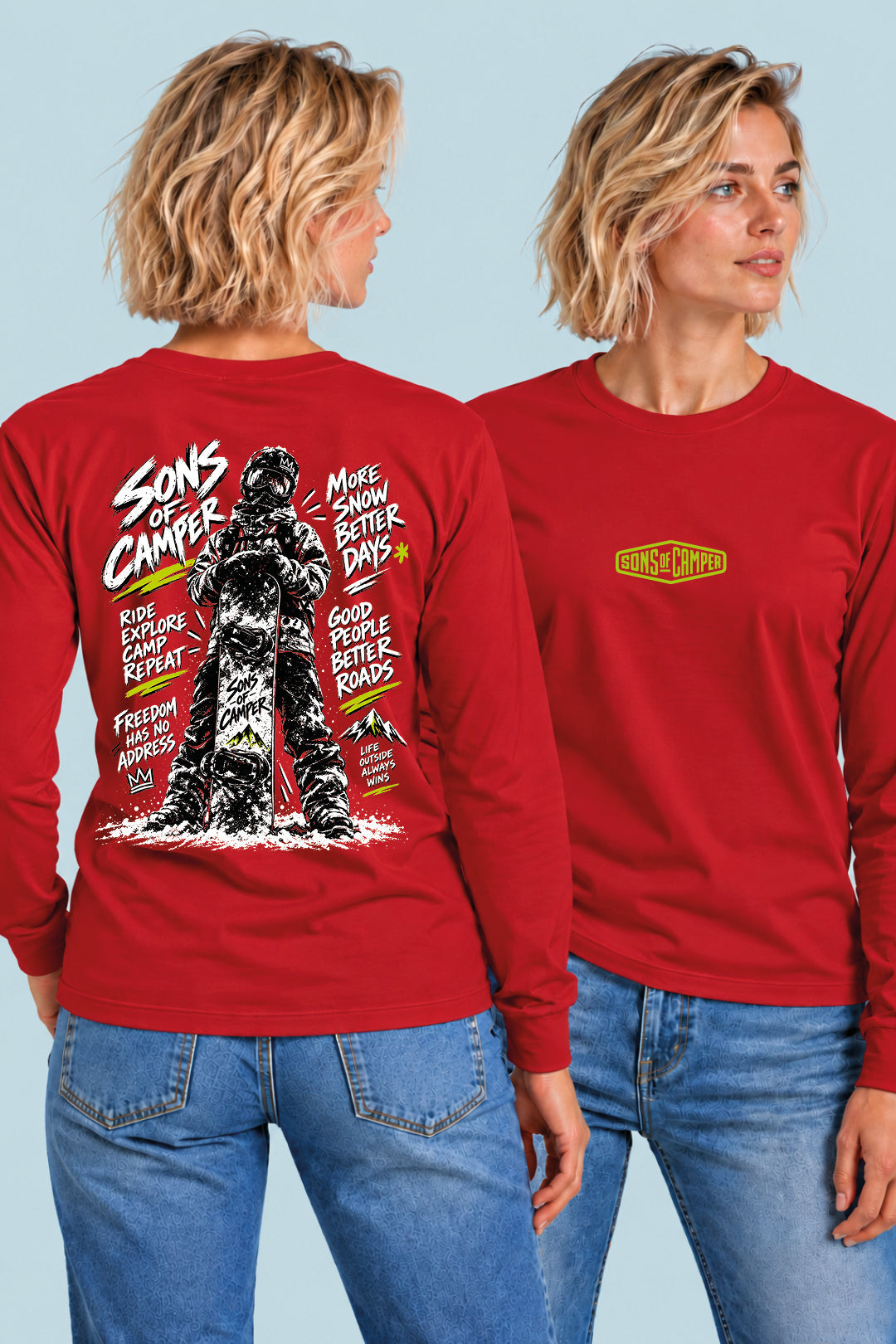 Camiseta manga larga Zermatt Sons of Camper color Rojo, vista mujer
