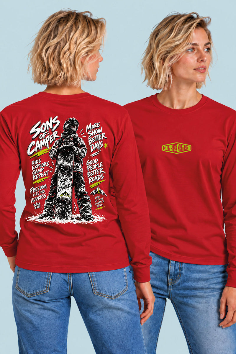 Camiseta manga larga Zermatt Sons of Camper color Rojo, vista mujer