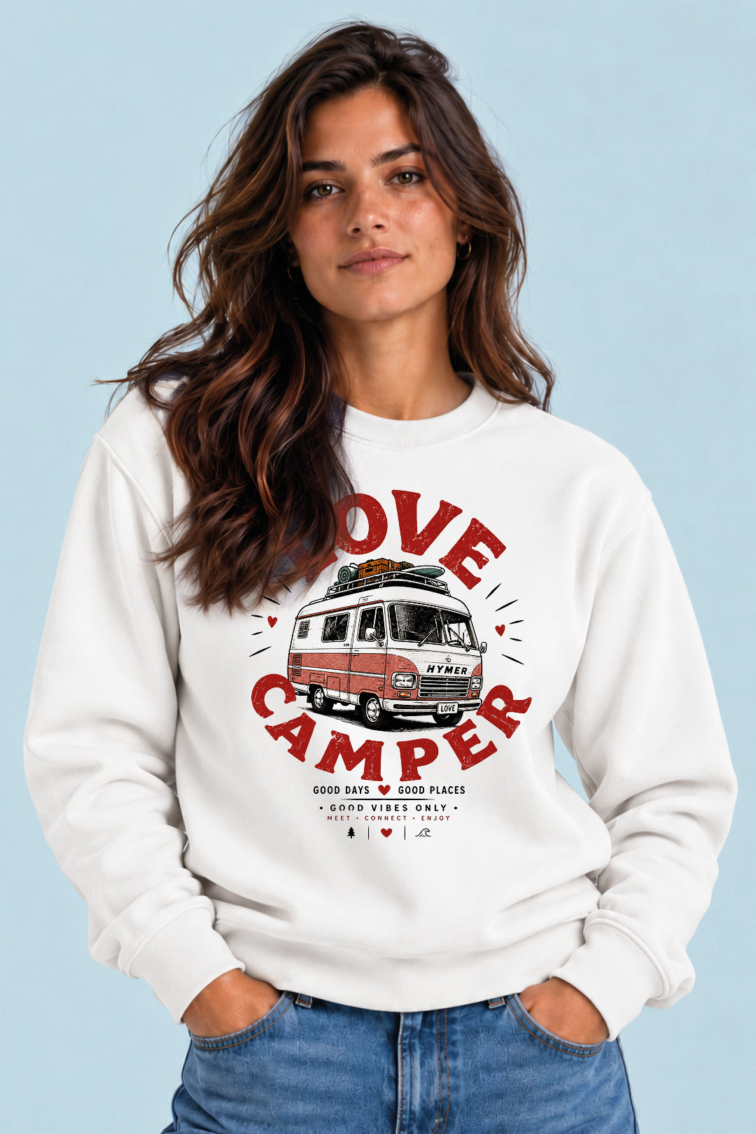 Sudadera Love Camper Hymer Classic Sons of Camper color Blanco, vista mujer