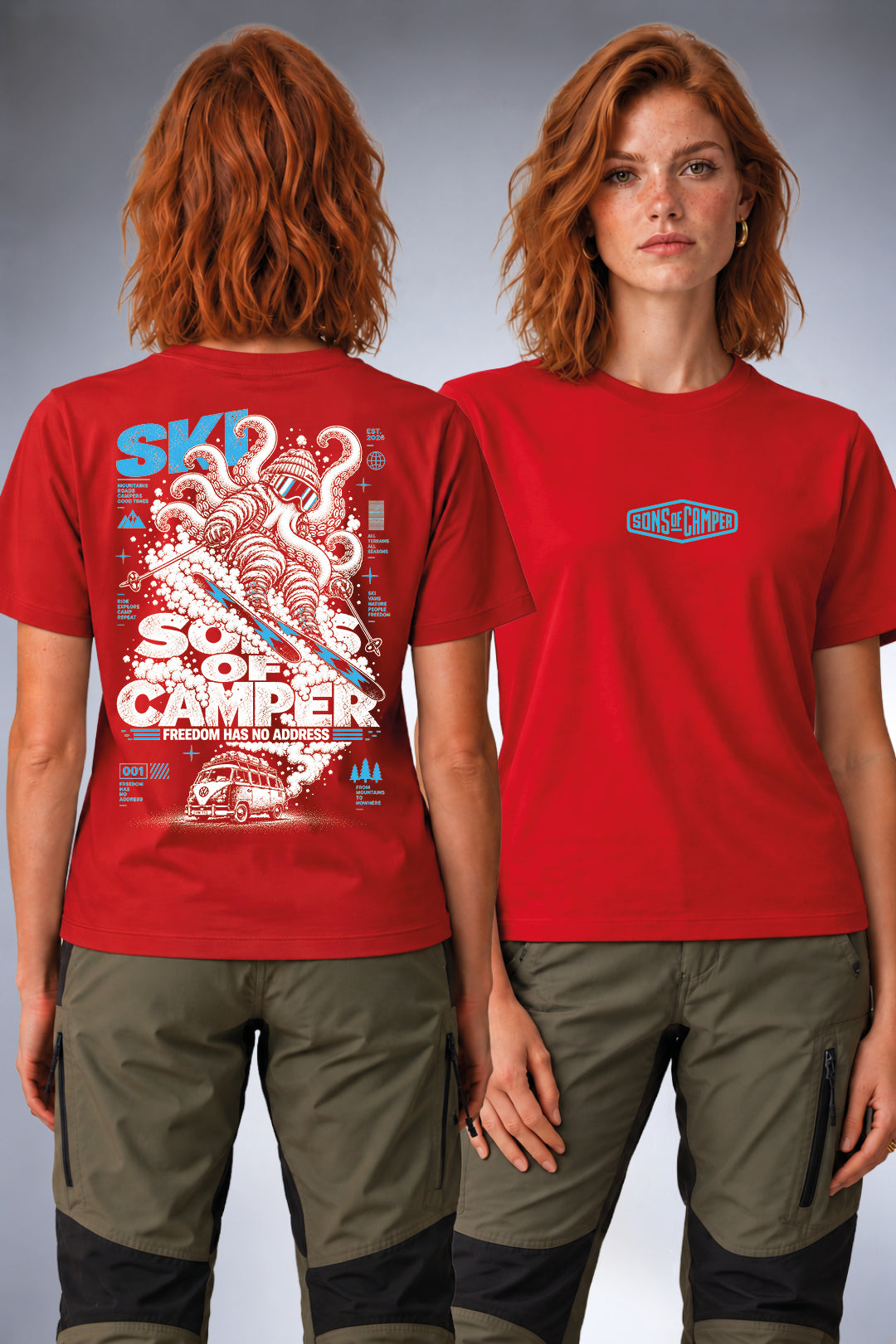 Camiseta Ski Sons of Camper color Rojo, vista mujer