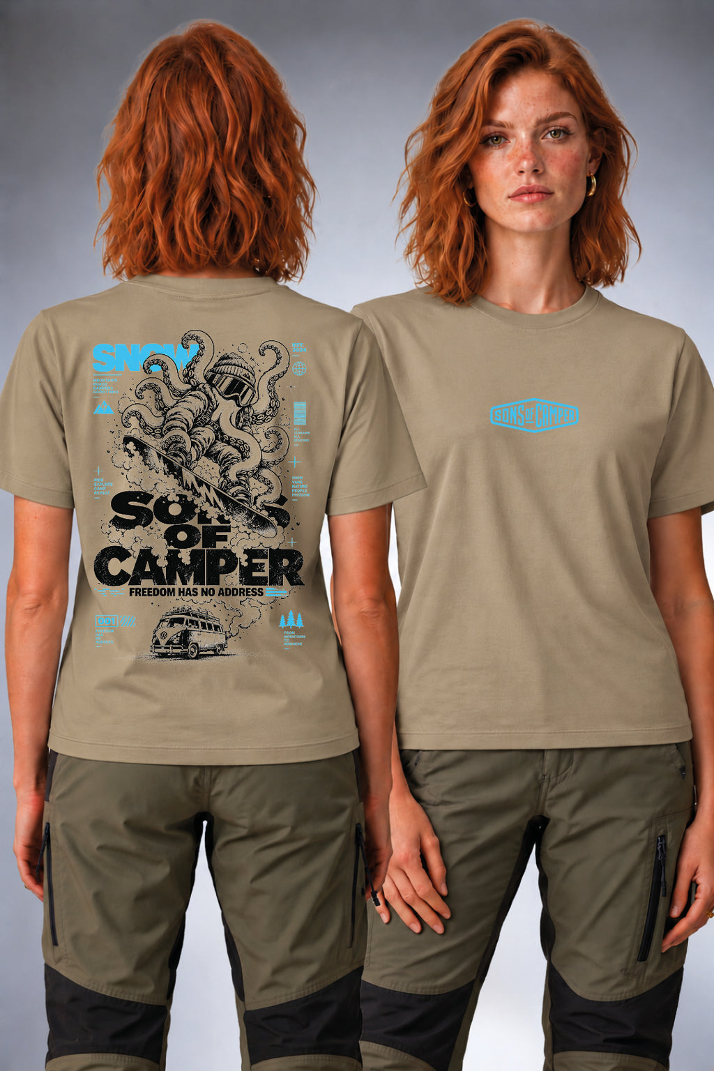 Camiseta Snow Sons of Camper color Caqui, vista mujer