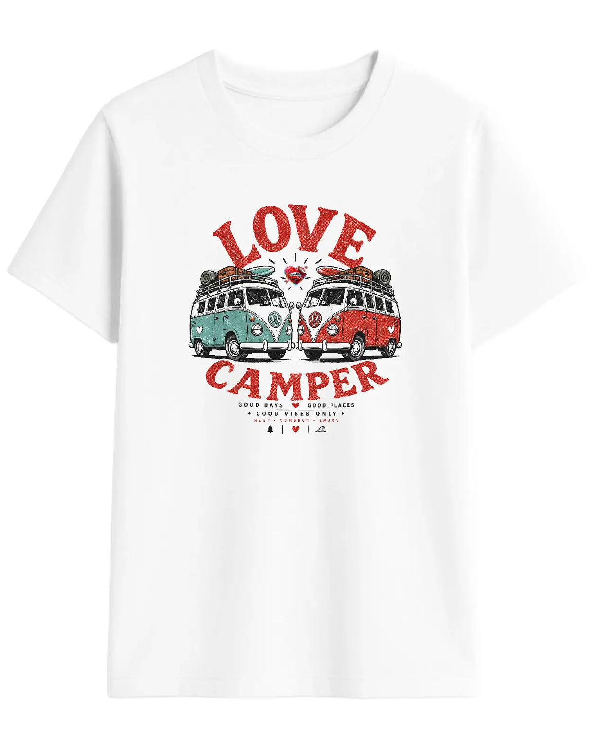 Camiseta Love Camper Bulli Dúo con ilustración de pareja de furgonetas en color Blanco