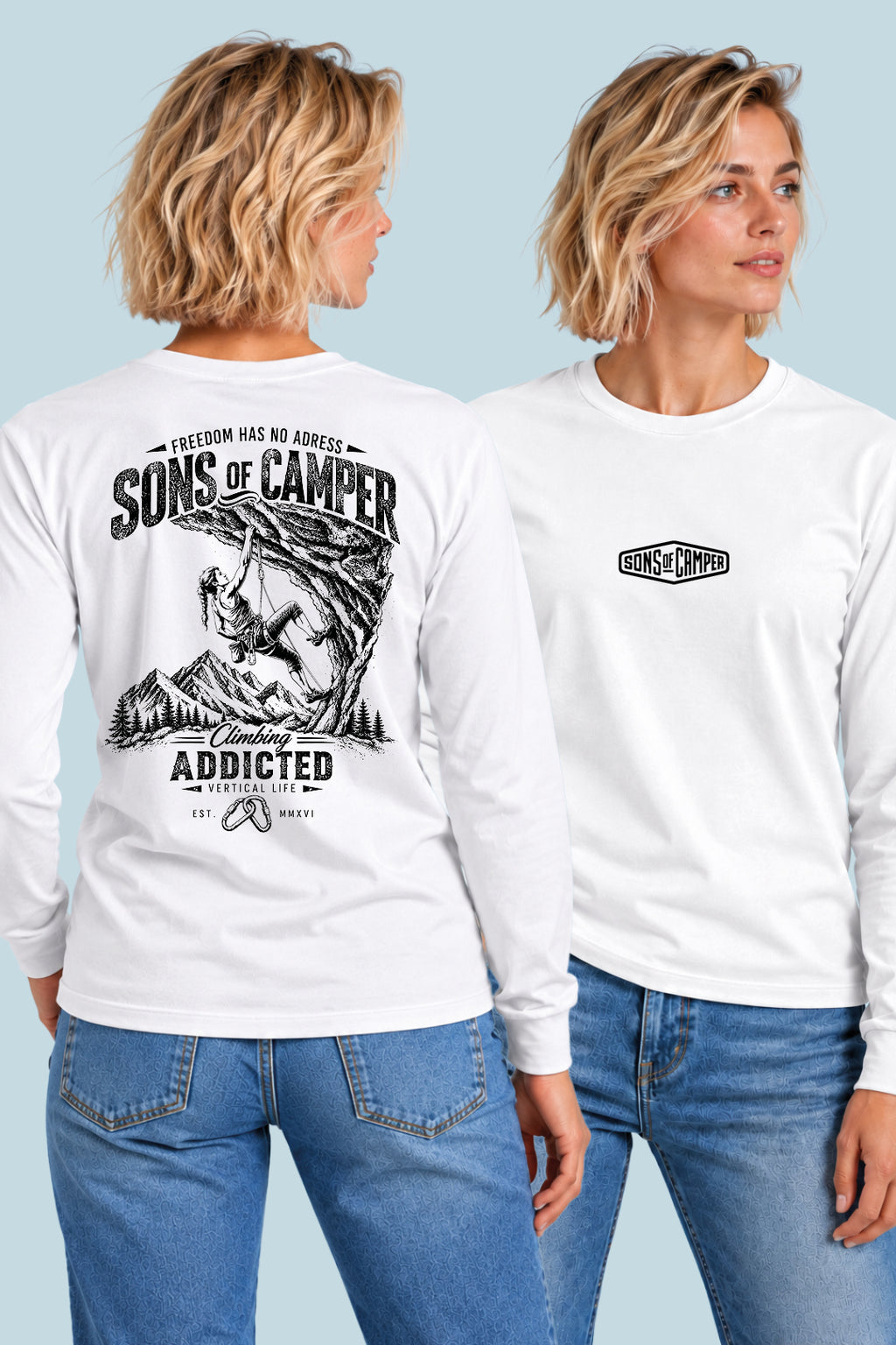 Camiseta manga larga Addicted Sons of Camper color Blanco, vista mujer
