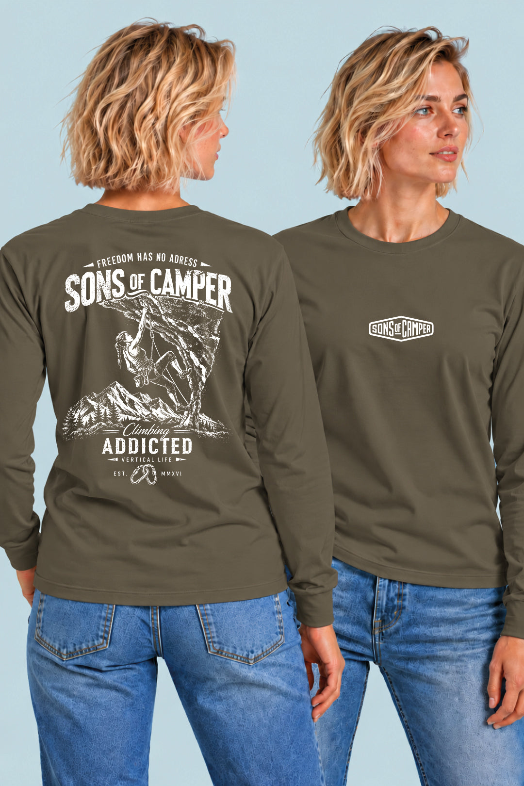 Camiseta manga larga Addicted Sons of Camper color Caqui, vista mujer