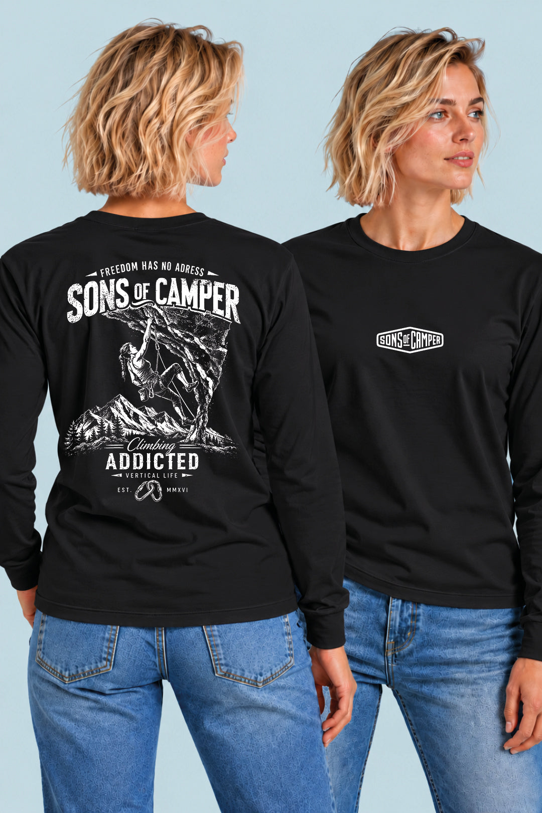 Camiseta manga larga Addicted Sons of Camper color Negro, vista mujer
