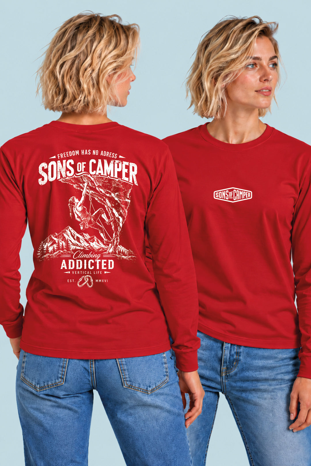 Camiseta manga larga Addicted Sons of Camper color Rojo, vista mujer