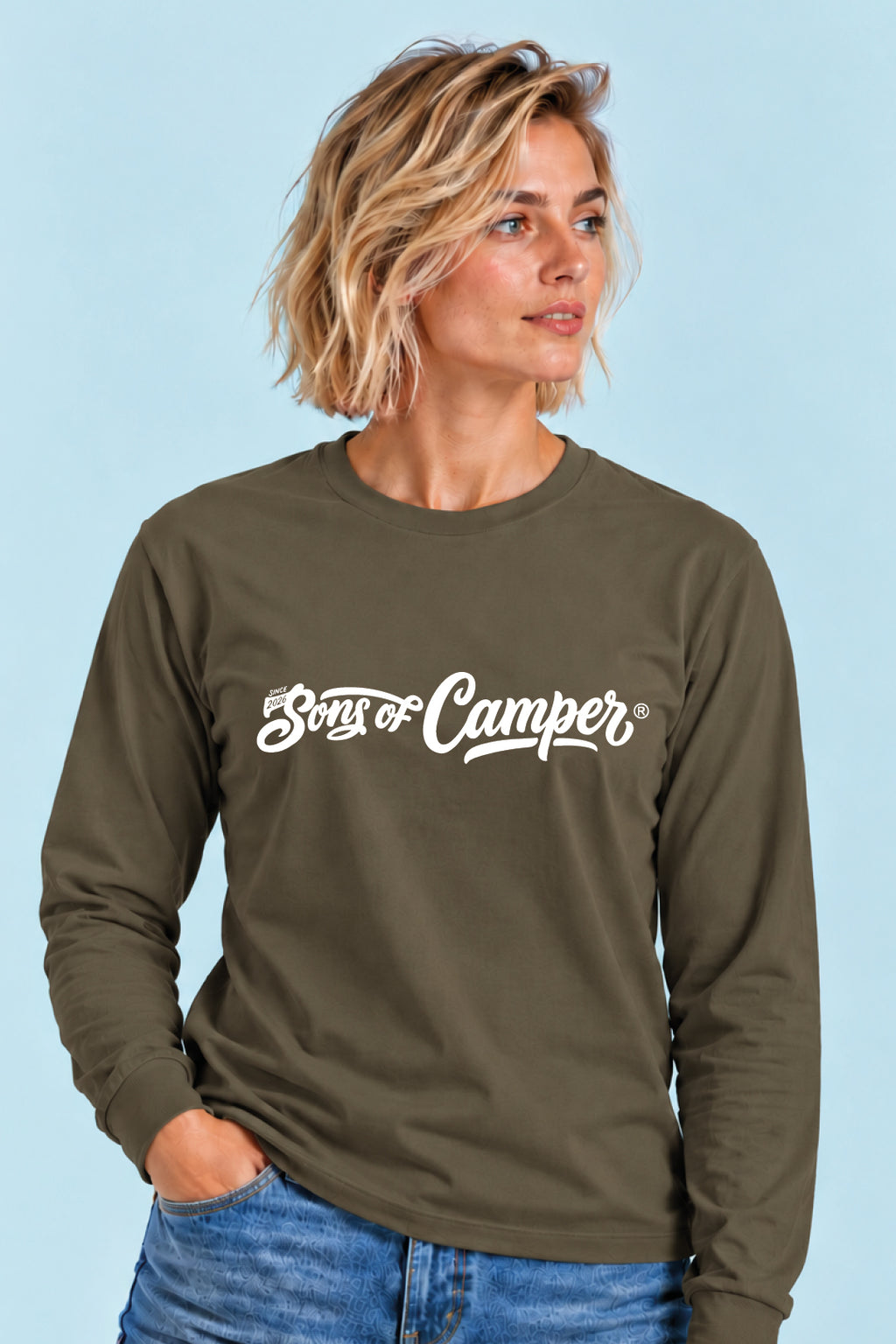 Camiseta manga larga Basic Sons of Camper color Caqui, vista mujer