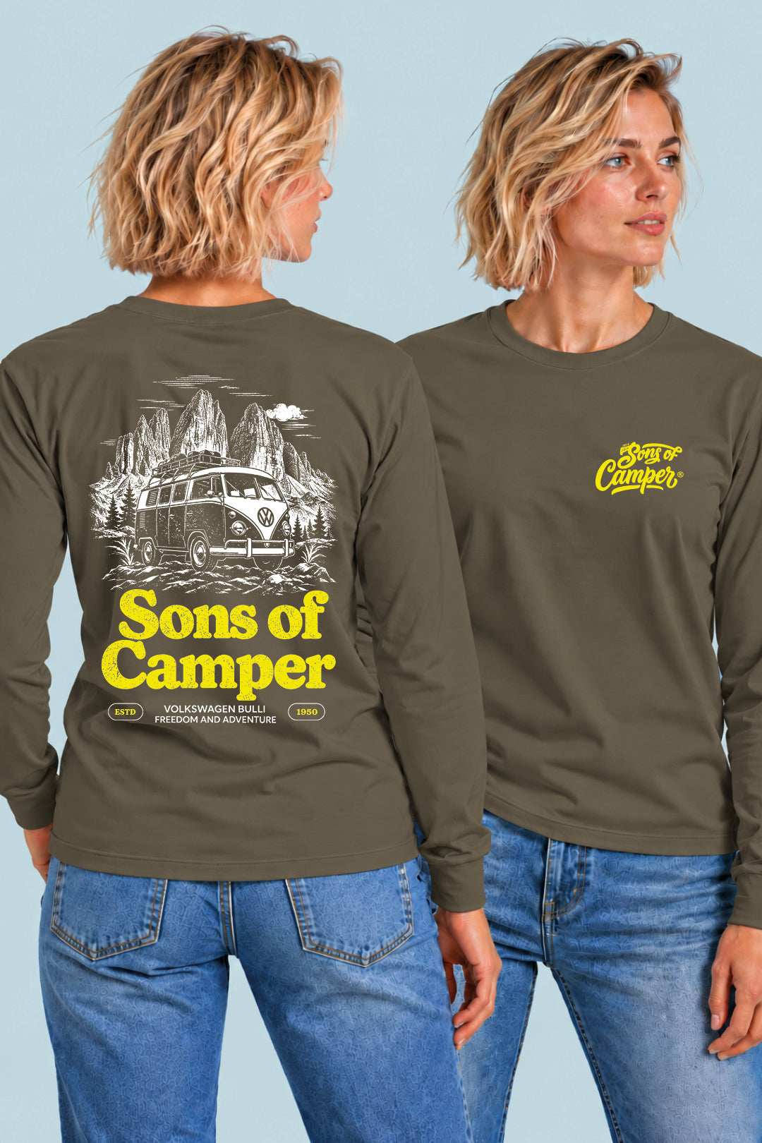 Camiseta manga larga Bulli Sons of Camper color Caqui, vista mujer