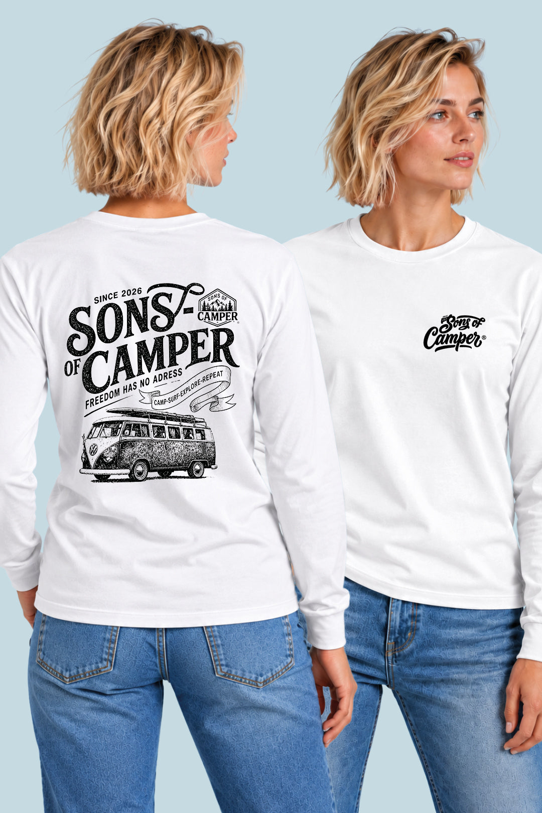 Camiseta manga larga Campsurf Sons of Camper color Blanco, vista mujer
