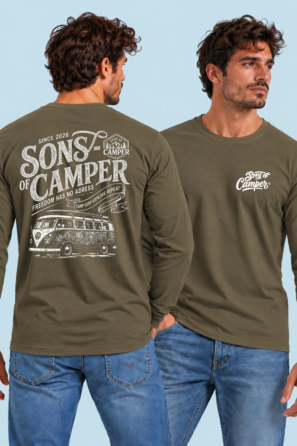 Camiseta manga larga Campsurf Sons of Camper color Caqui, vista hombre