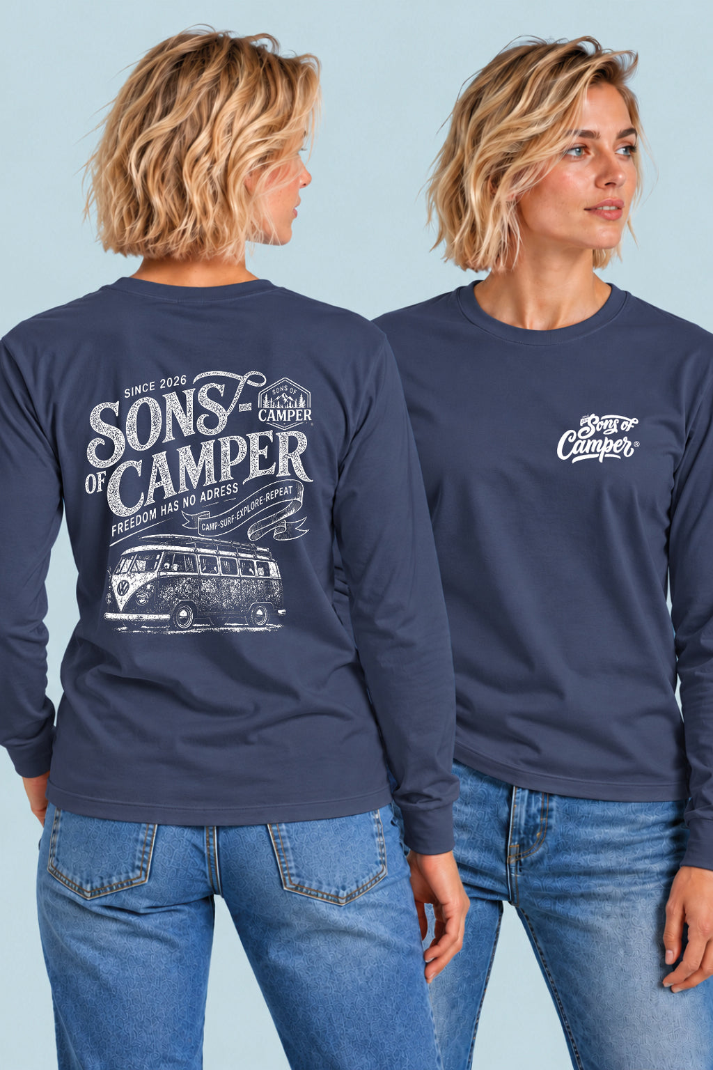 Camiseta manga larga Campsurf Sons of Camper color Navy, vista mujer