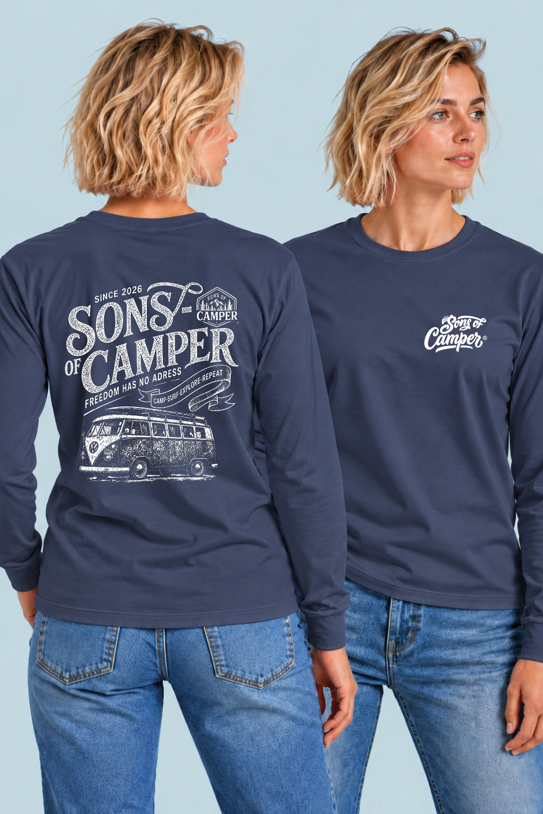 Camiseta manga larga Campsurf Sons of Camper color Navy, vista mujer