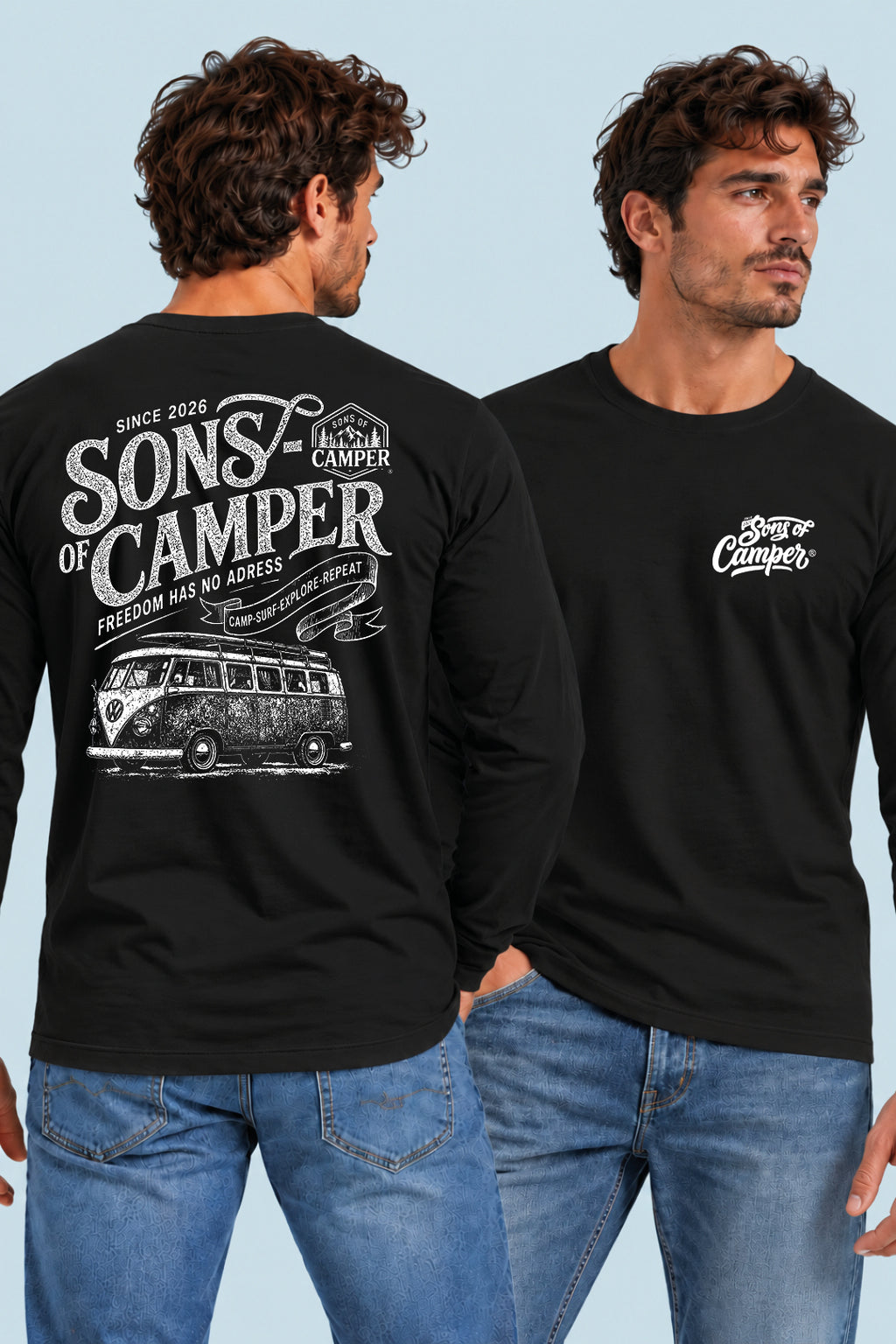 Camiseta manga larga Campsurf Sons of Camper color Negro, vista hombre
