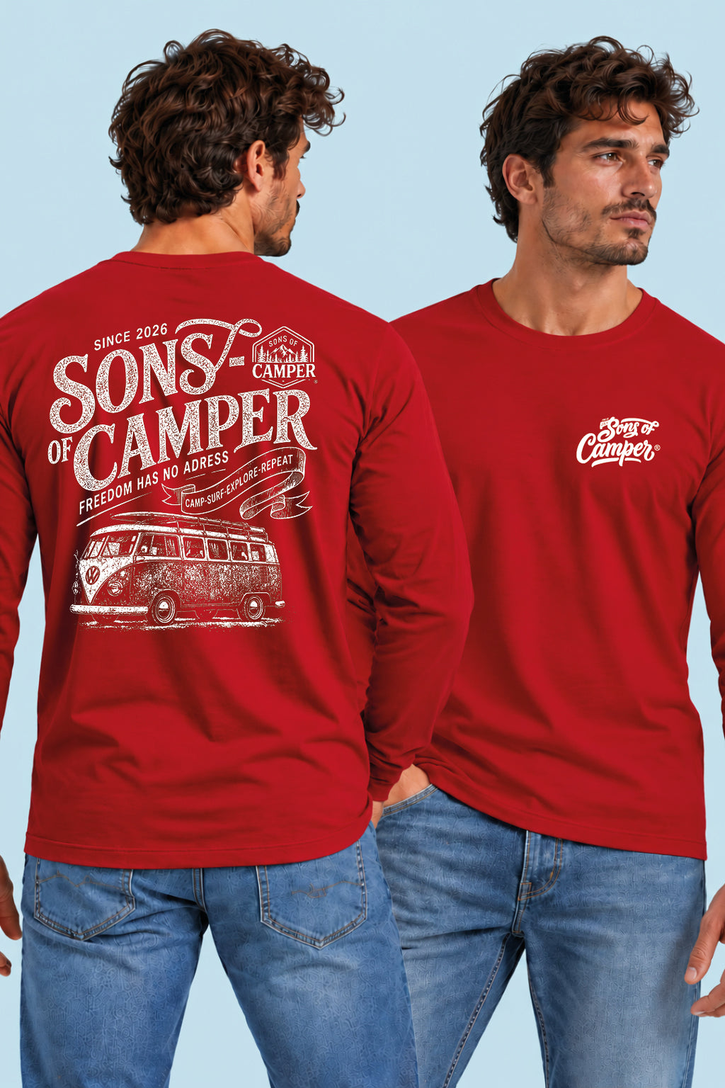 Camiseta manga larga Campsurf Sons of Camper color Rojo, vista hombre