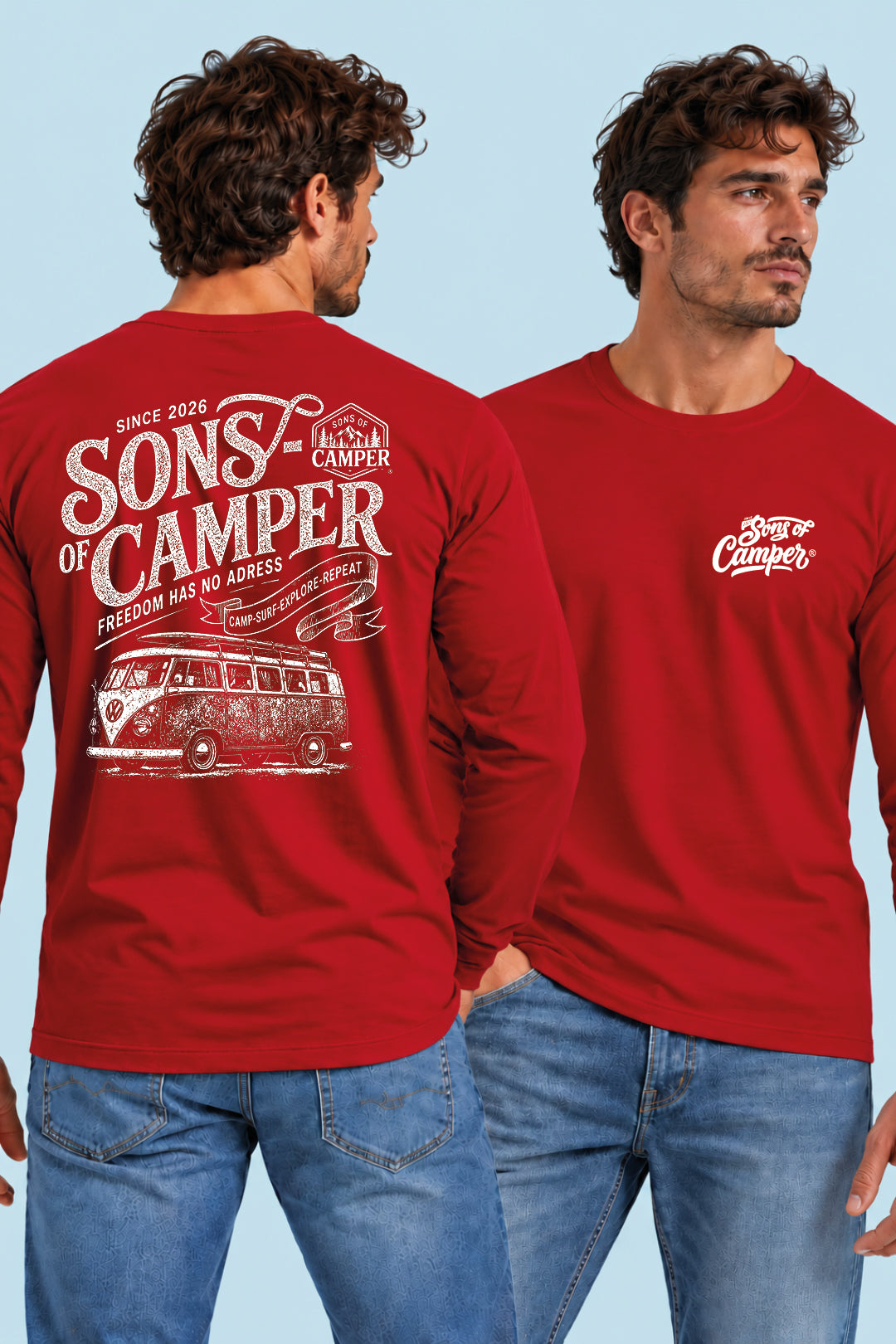 Camiseta manga larga Campsurf Sons of Camper color Rojo, vista hombre