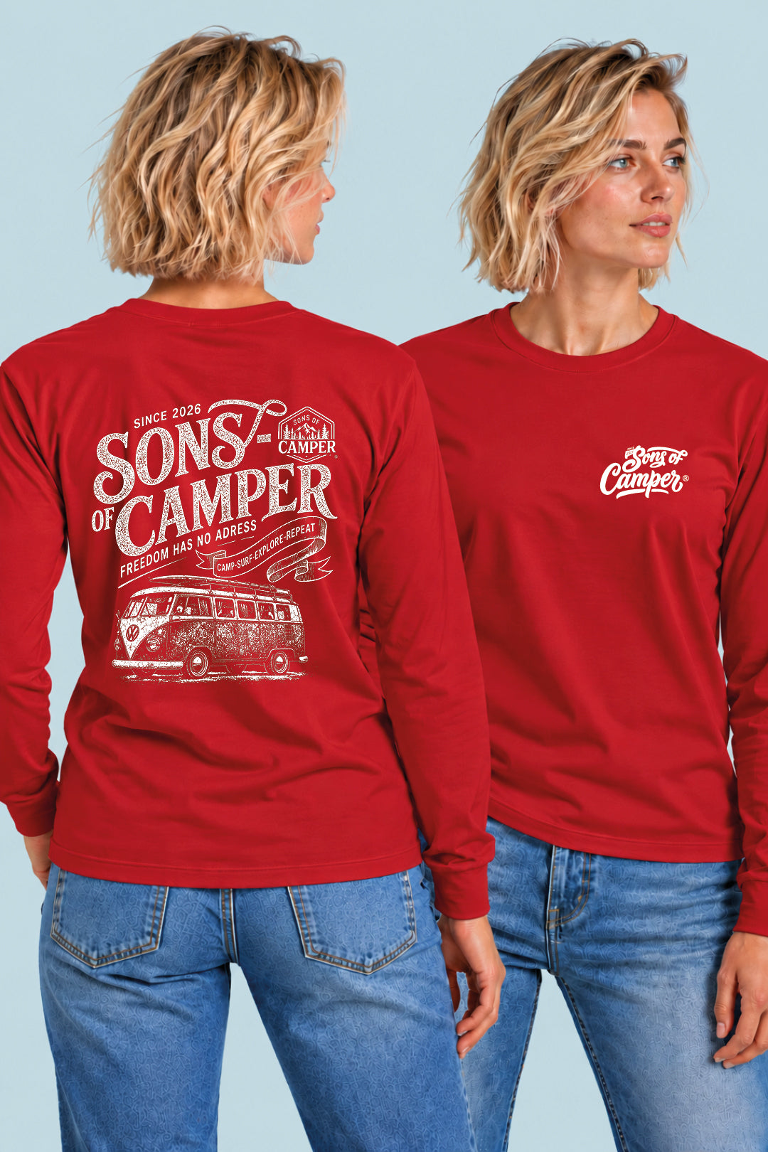 Camiseta manga larga Campsurf Sons of Camper color Rojo, vista mujer