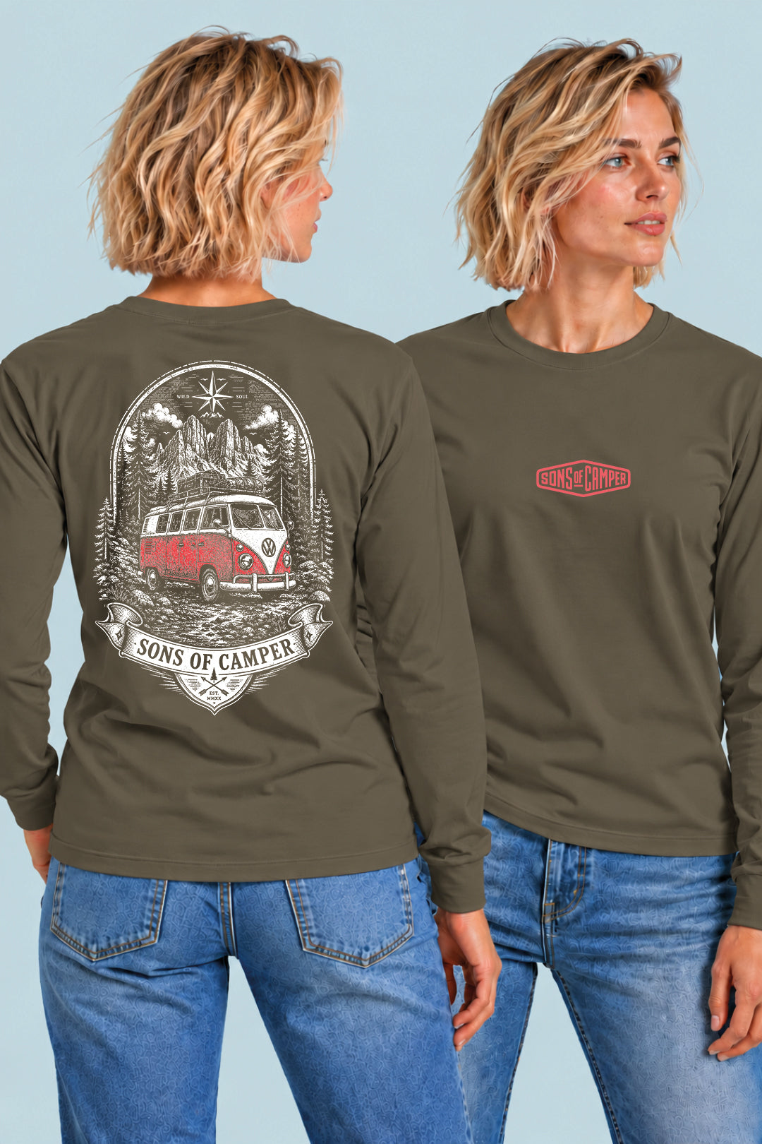 Camiseta manga larga Dolomitas Sons of Camper color Caqui, vista mujer