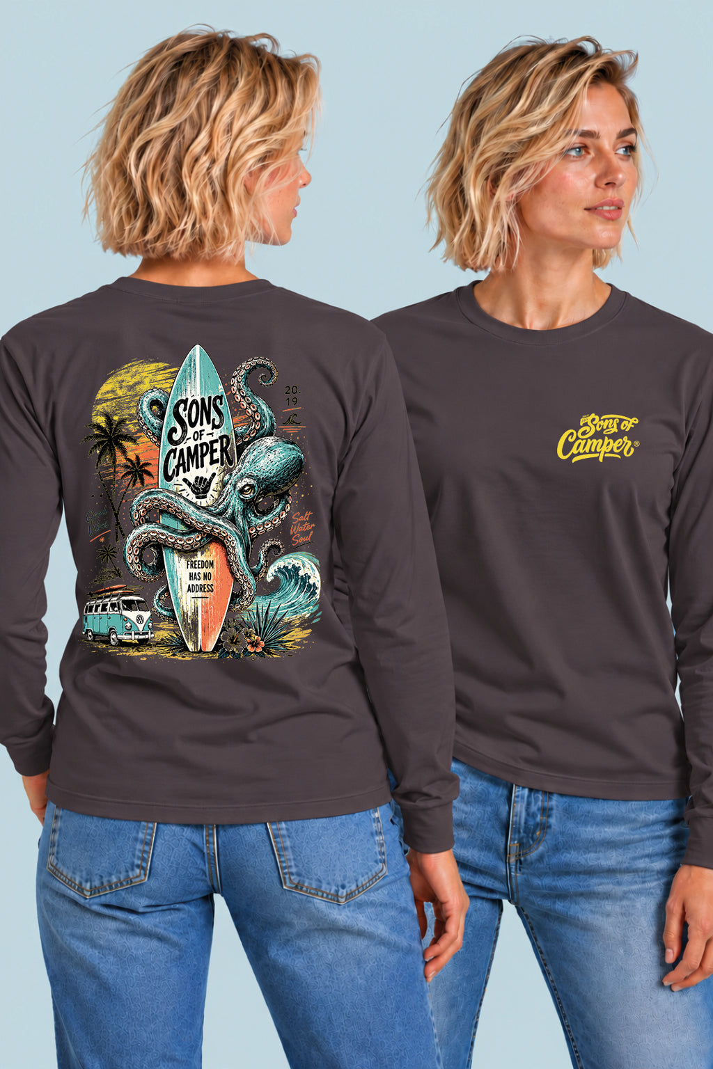 Camiseta manga larga Galicia Sons of Camper color Antracita, vista mujer