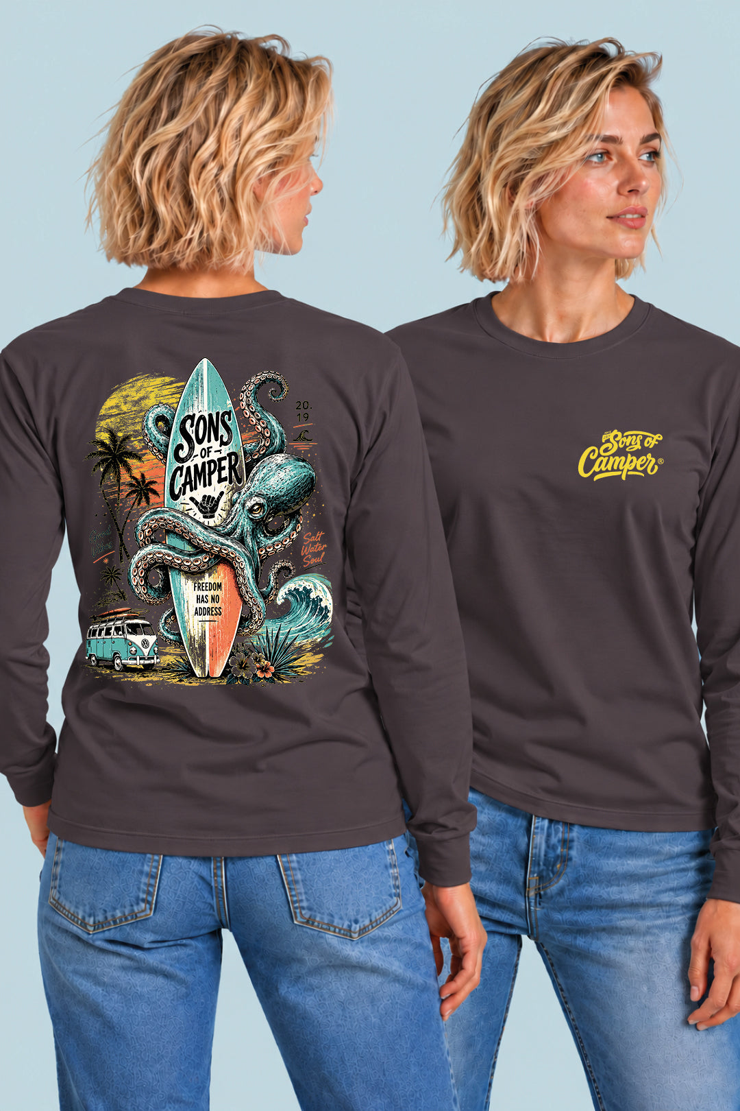 Camiseta manga larga Galicia Sons of Camper color Antracita, vista mujer