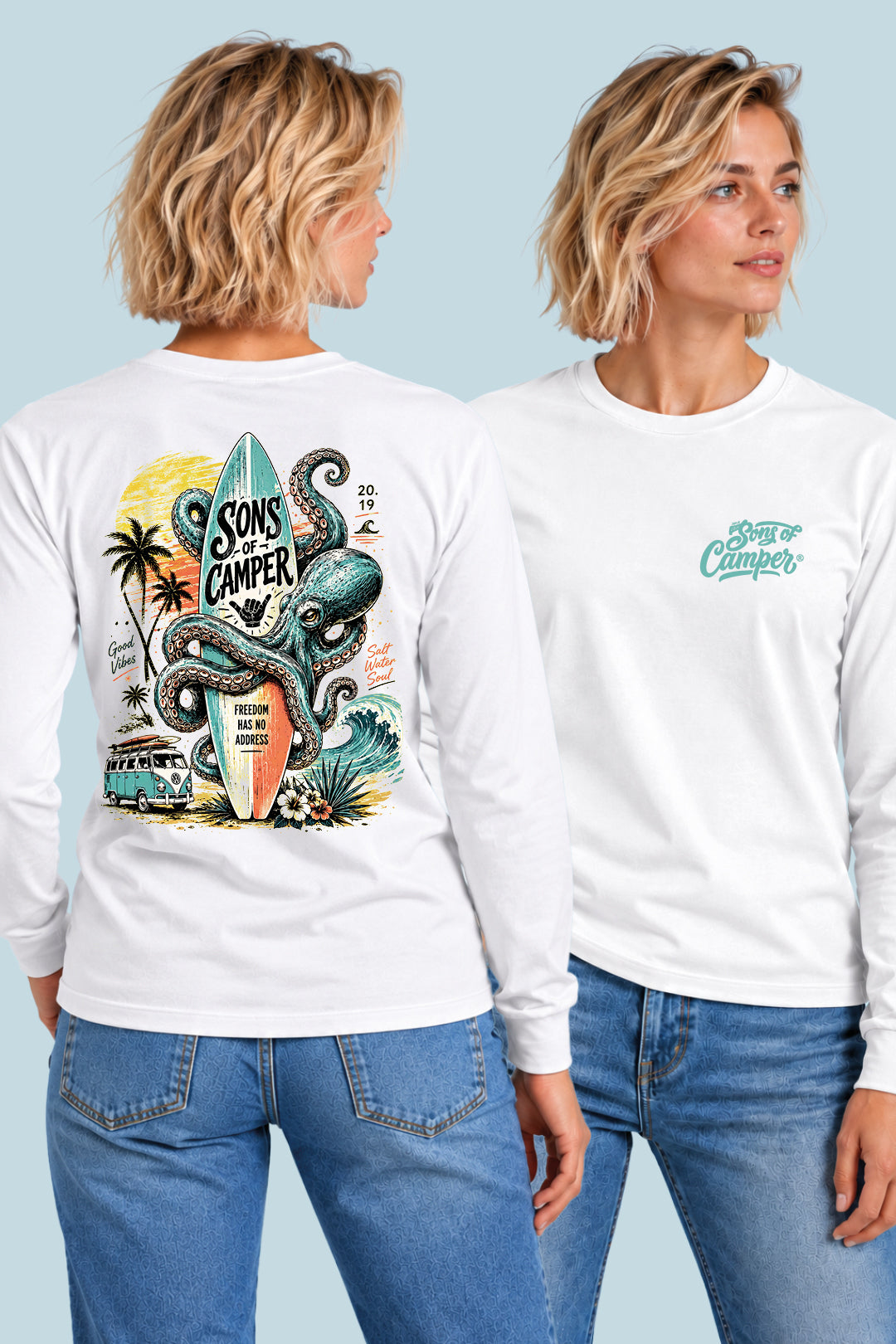 Camiseta manga larga Galicia Sons of Camper color Blanco, vista mujer