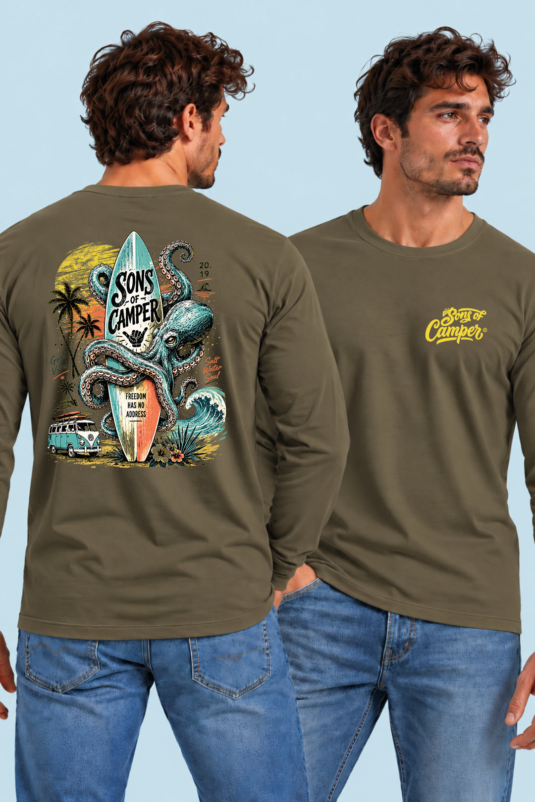 Camiseta manga larga Galicia Sons of Camper color Caqui, vista hombre