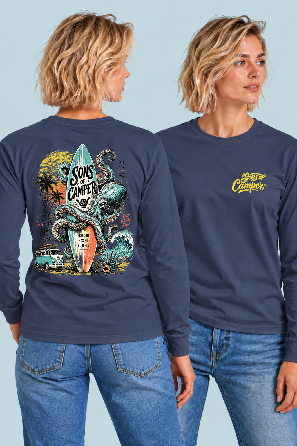 Camiseta manga larga Galicia Sons of Camper color Navy, vista mujer