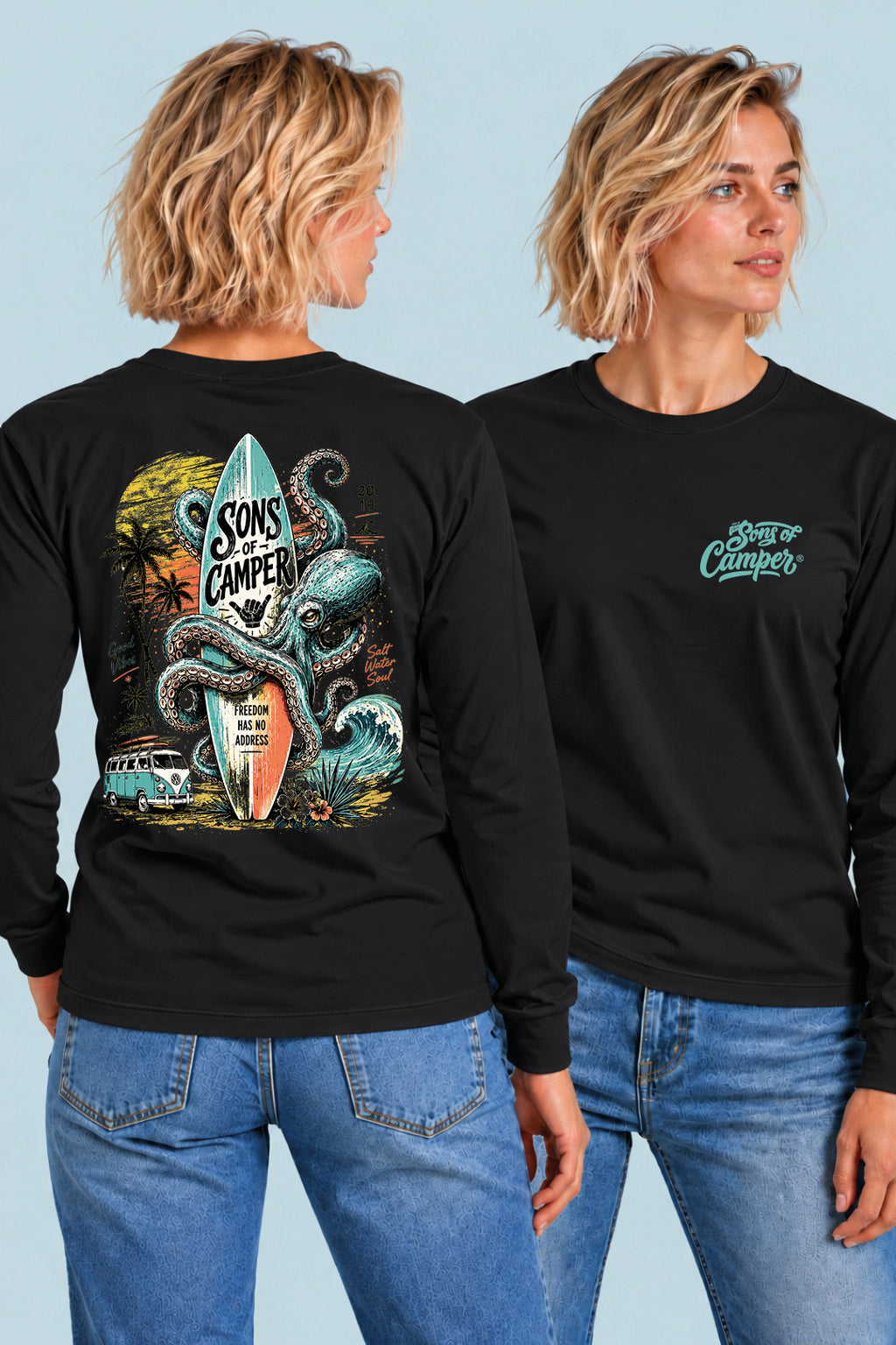 Camiseta manga larga Galicia Sons of Camper color Negro, vista mujer