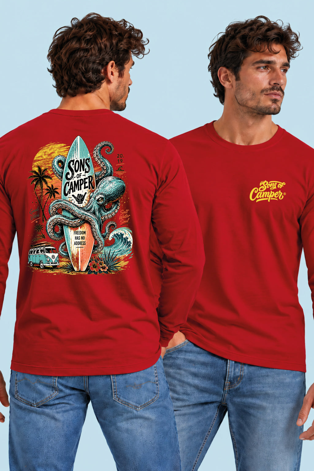 Camiseta manga larga Galicia Sons of Camper color Rojo, vista hombre