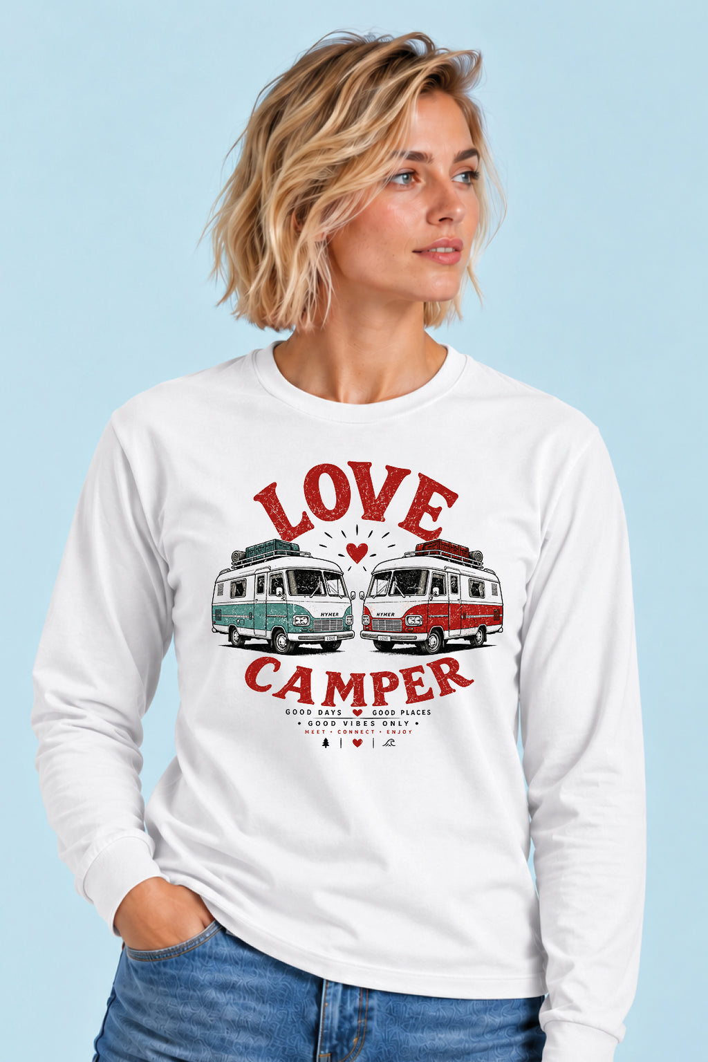 Camiseta manga larga Love Camper Hymer Dúo Sons of Camper color Blanco, vista mujer