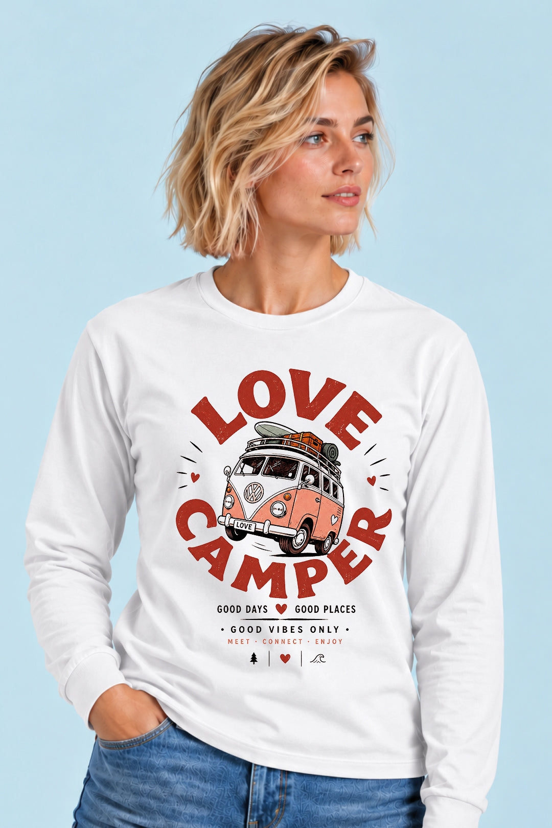 Camiseta manga larga Love Camper Bulli Classic Sons of Camper color Blanco, vista mujer
