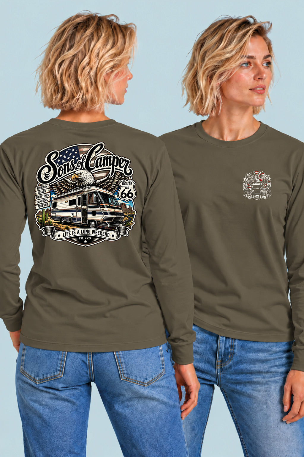 Camiseta manga larga Mario Sons of Camper color Caqui, vista mujer