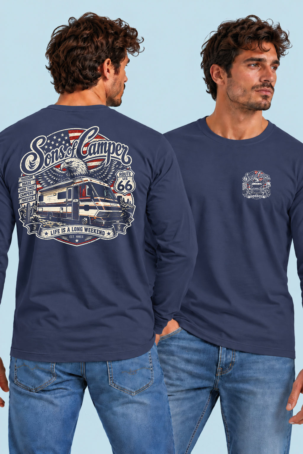 Camiseta manga larga Mario Sons of Camper color Navy, vista hombre