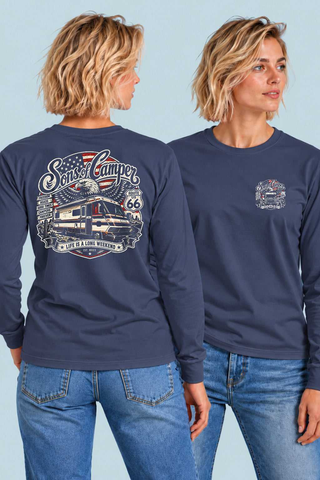 Camiseta manga larga Mario Sons of Camper color Navy, vista mujer