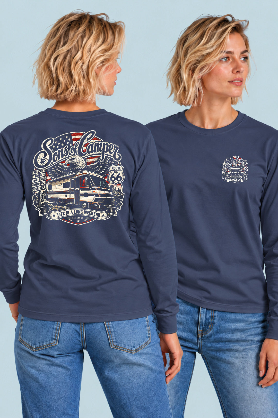 Camiseta manga larga Mario Sons of Camper color Navy, vista mujer