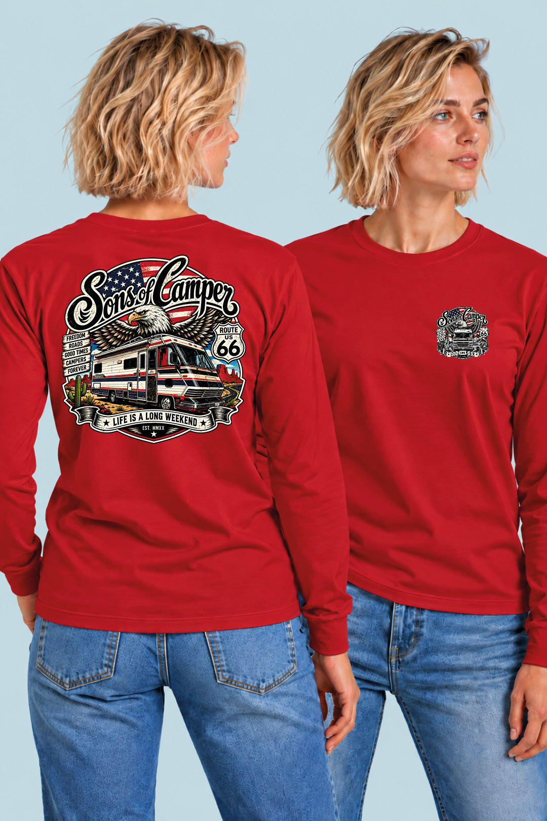 Camiseta manga larga Mario Sons of Camper color Rojo, vista mujer