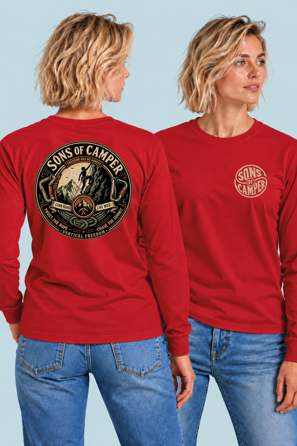 Camiseta manga larga Pirineos Sons of Camper color Rojo, vista mujer