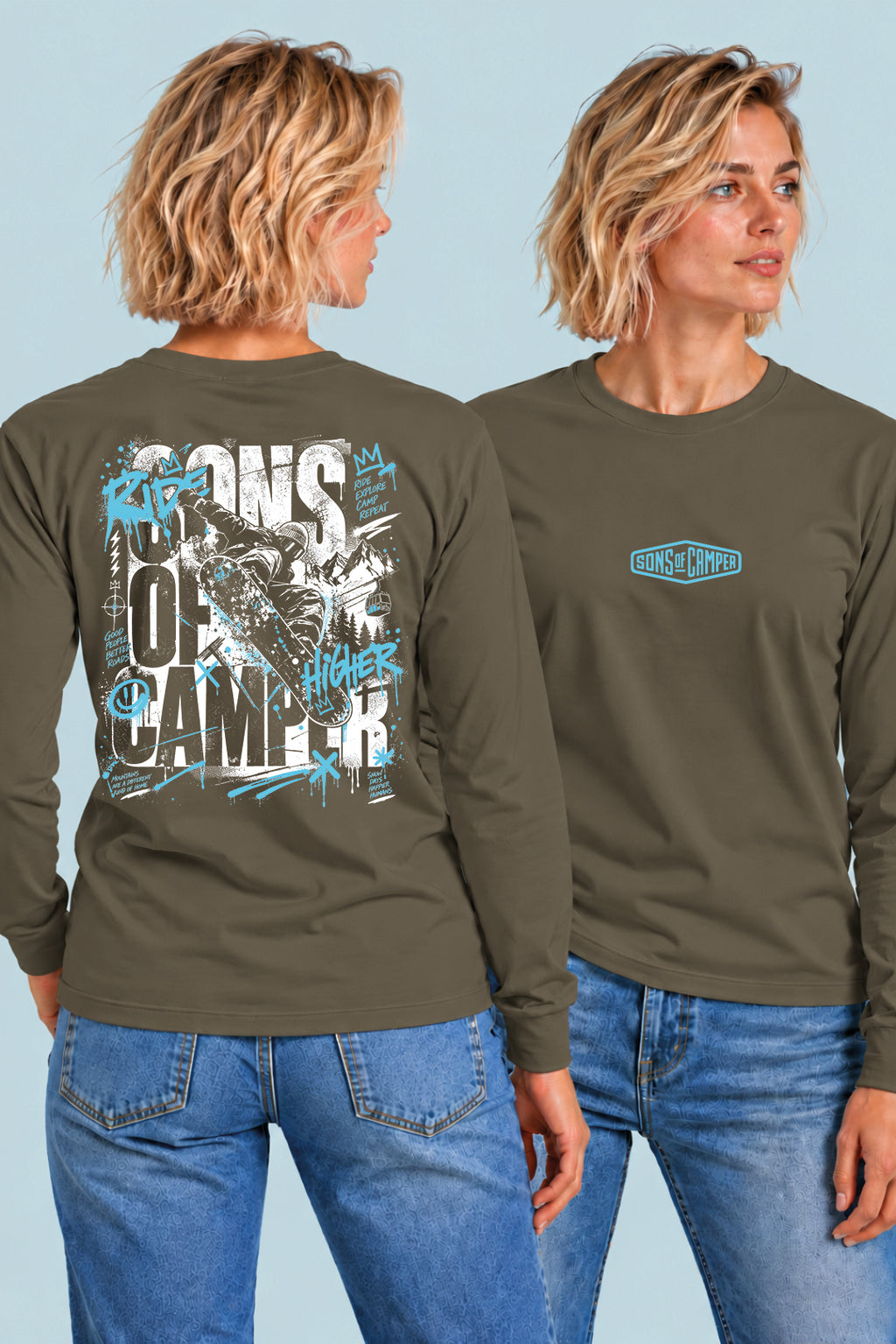Camiseta manga larga Radical Sons of Camper color Caqui, vista mujer