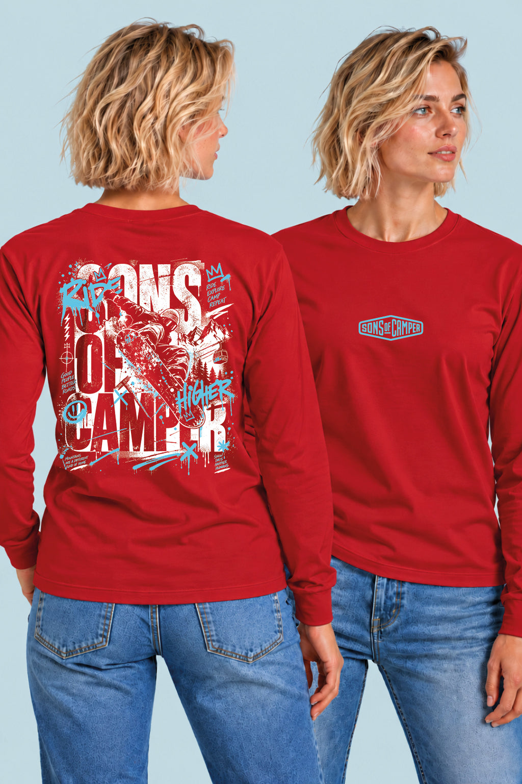 Camiseta manga larga Radical Sons of Camper color Rojo, vista mujer