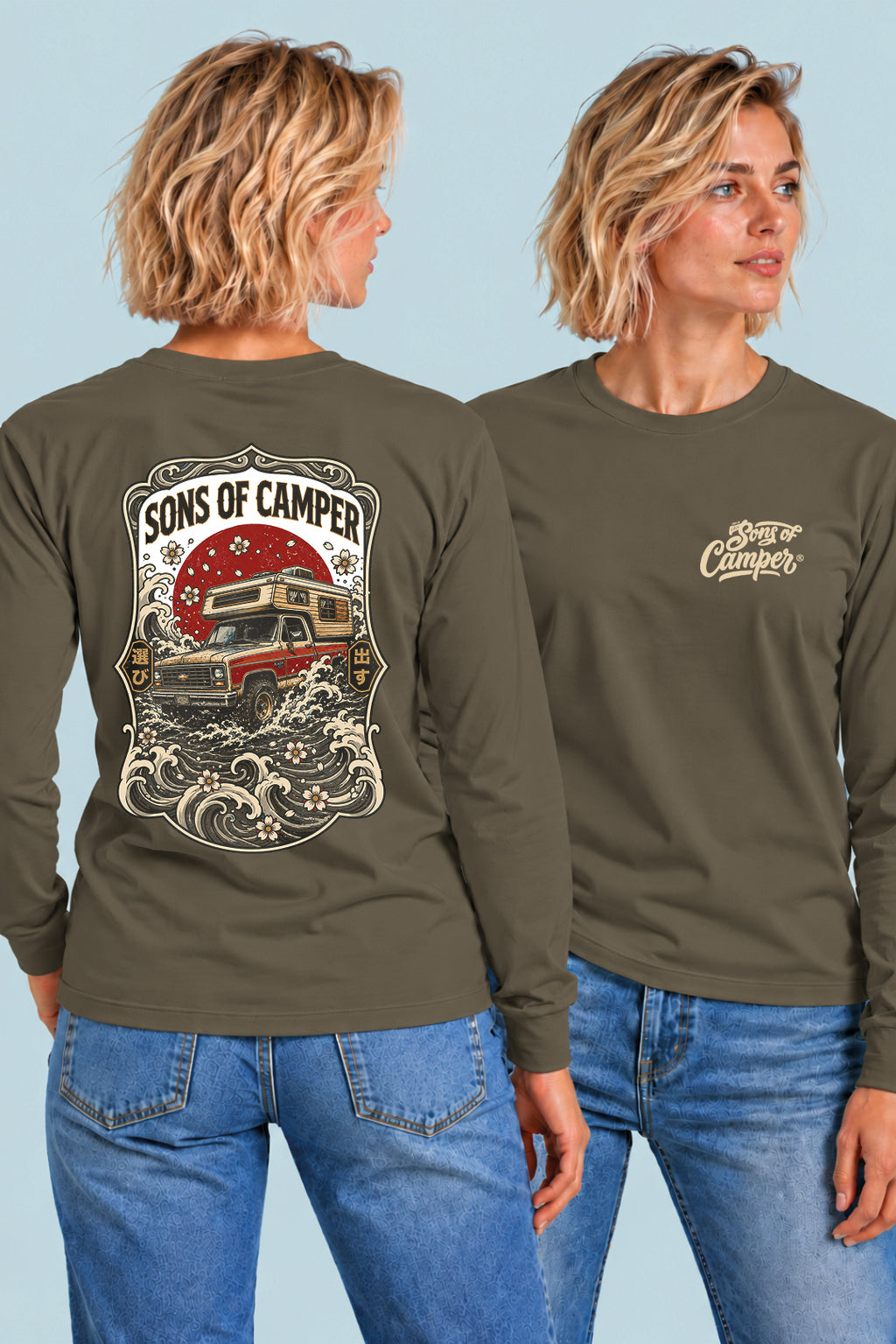 Camiseta manga larga River Sons of Camper color Caqui, vista mujer