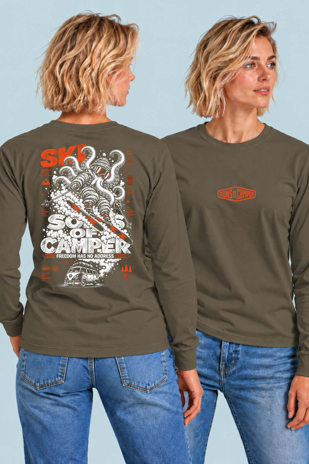 Camiseta manga larga Ski Sons of Camper color Caqui, vista mujer