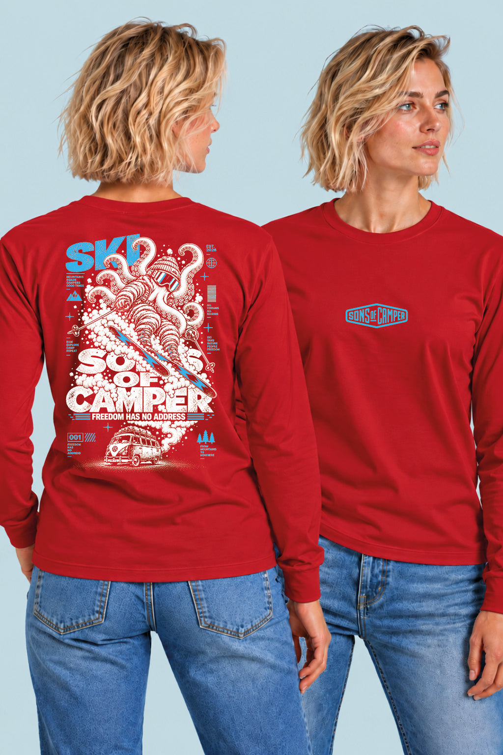 Camiseta manga larga Ski Sons of Camper color Rojo, vista mujer