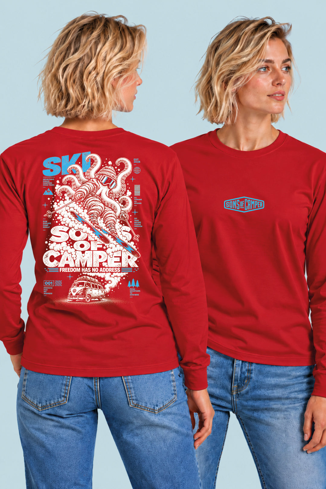 Camiseta manga larga Ski Sons of Camper color Rojo, vista mujer