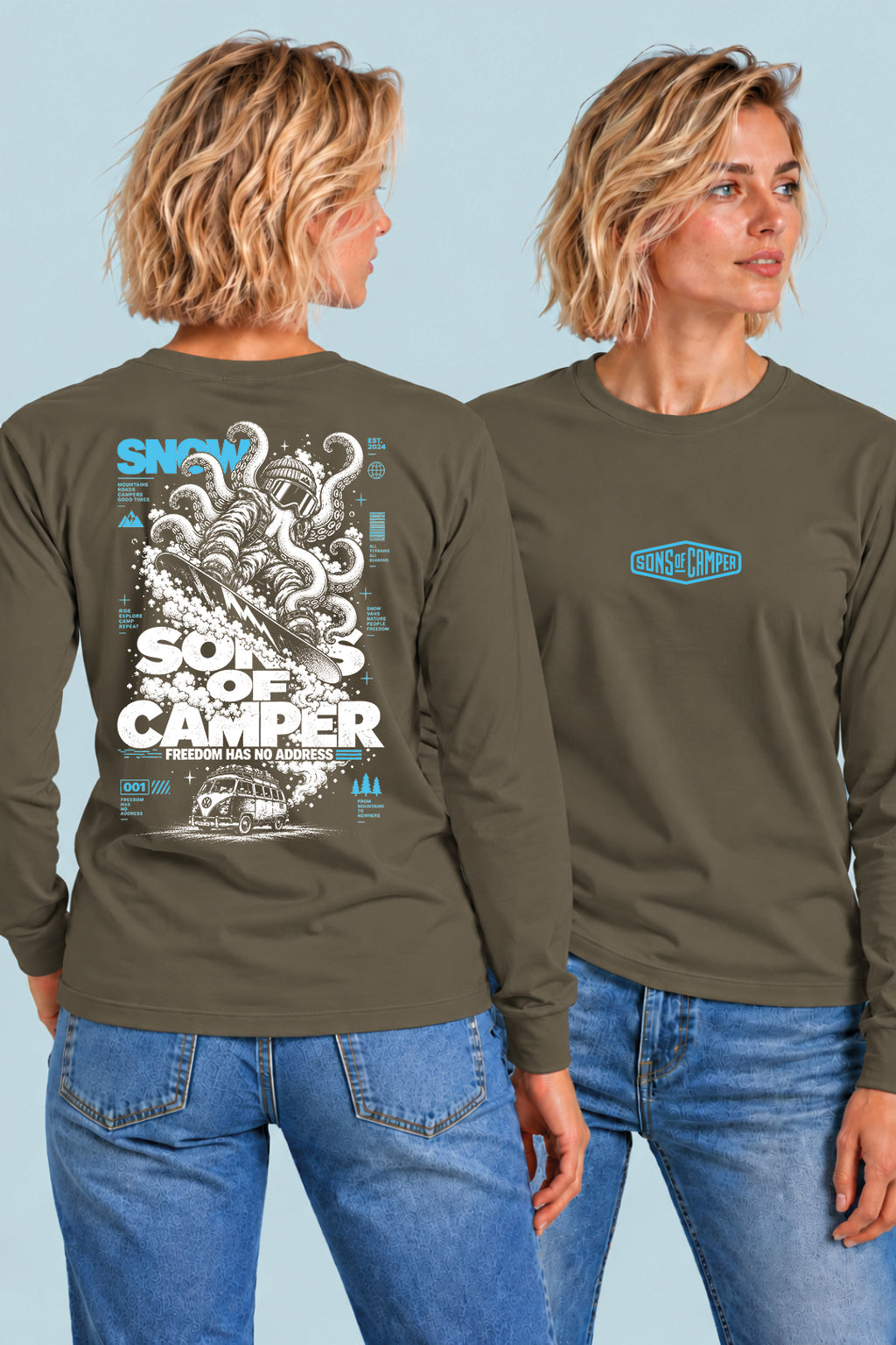 Camiseta manga larga Snow Sons of Camper color Caqui, vista mujer