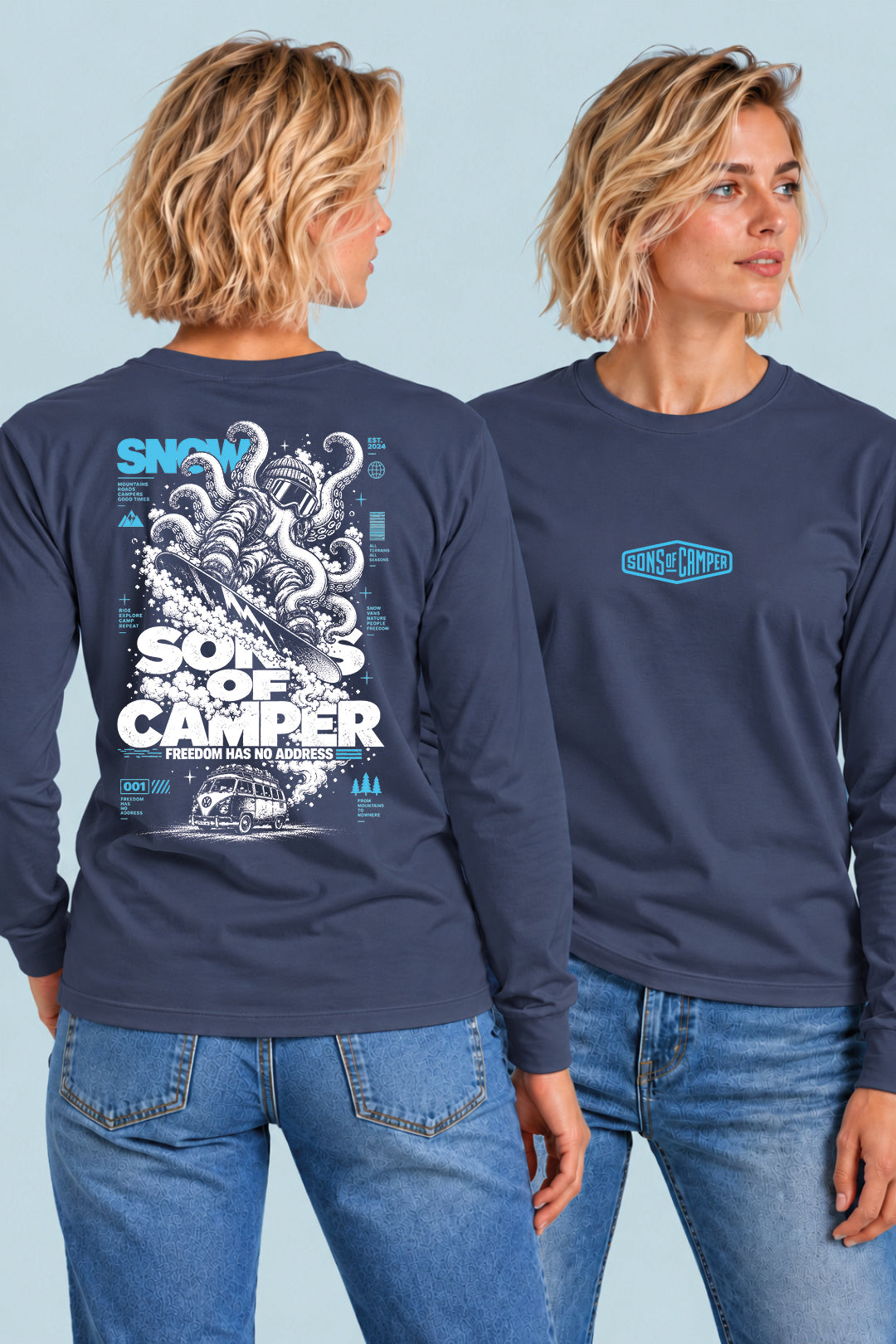 Camiseta manga larga Snow Sons of Camper color Navy, vista mujer