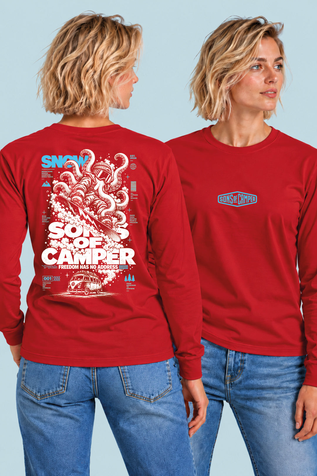 Camiseta manga larga Snow Sons of Camper color Rojo, vista mujer