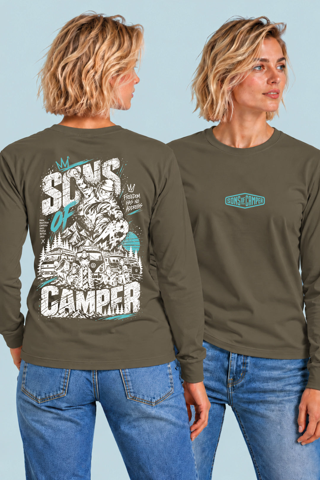 Camiseta manga larga Snowmass Sons of Camper color Caqui, vista mujer