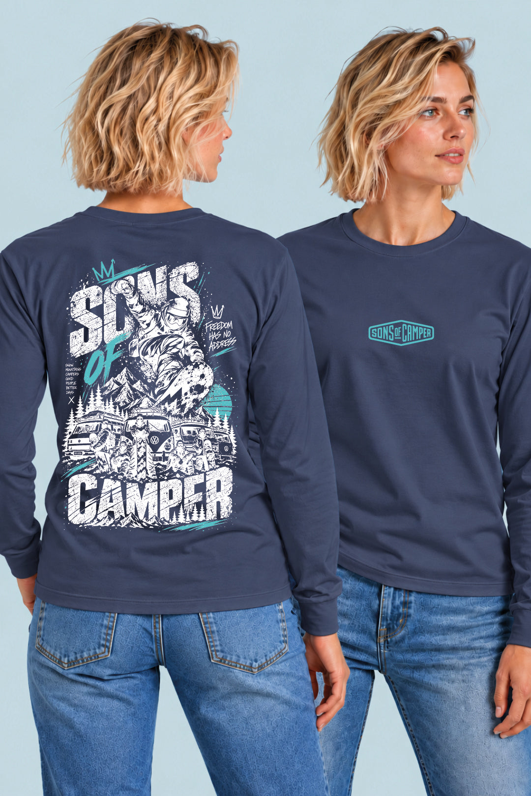 Camiseta manga larga Snowmass Sons of Camper color Navy, vista mujer