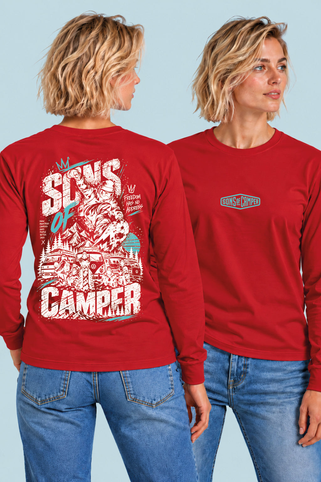 Camiseta manga larga Snowmass Sons of Camper color Rojo, vista mujer
