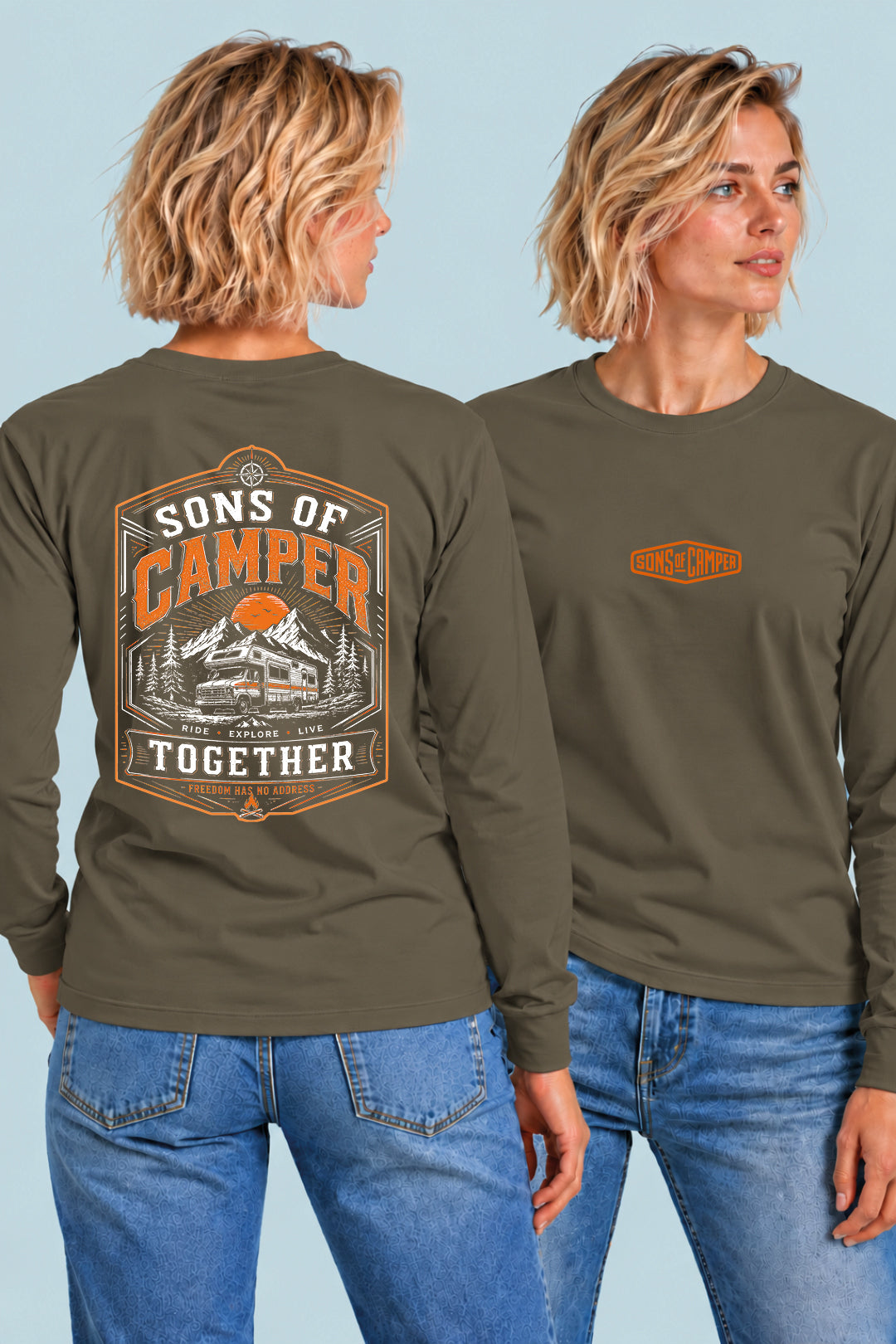 Camiseta manga larga Together Sons of Camper color Caqui, vista mujer