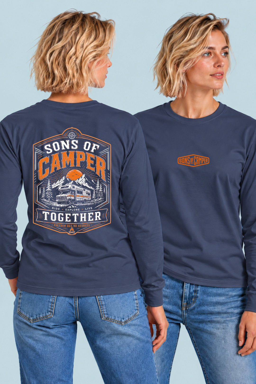 Camiseta manga larga Together Sons of Camper color Navy, vista mujer